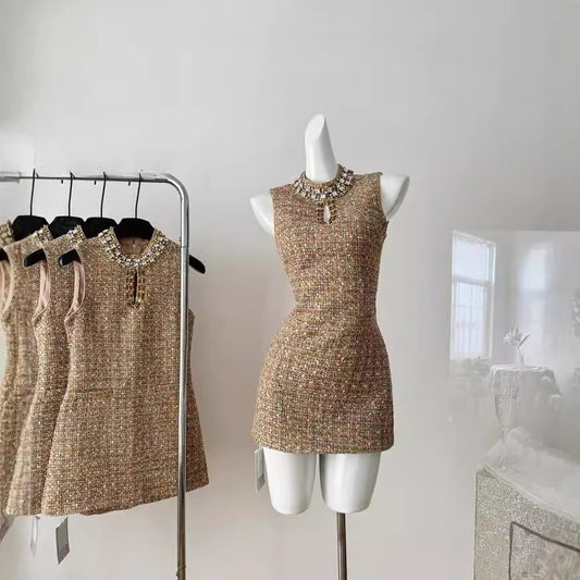 Beaded Cinched Sleeveless Dress