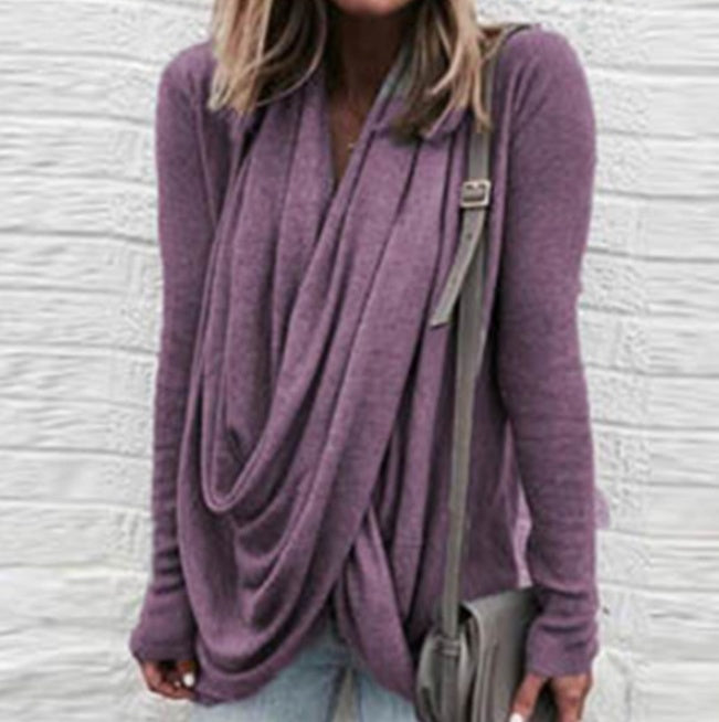 Irregular stacking collar long slim T-shirt