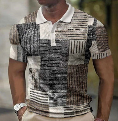 Men's Polo Golf Shirt Outdoor Casual 3D Color Matching Geometric Print