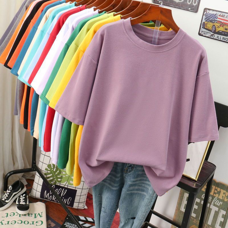 Solid Color T-shirt Women Loose Thin Looking Extra Large Plus