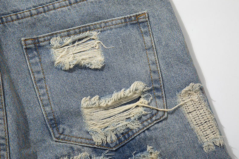 Fashion Washed Frayed Patch Denim Shorts