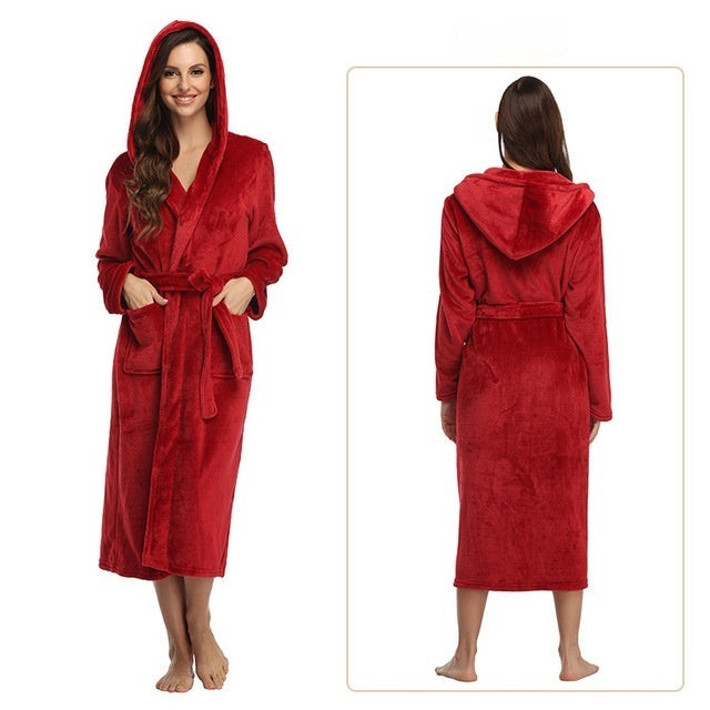 Women's Polyester Hooded Nightgown Homewear Hotel Couple Bathrobe