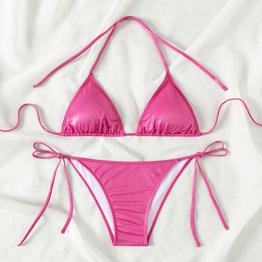 Pure Color Tied Beach Sexy Bikini Hot Spring Split Swimsuit Female Bikini