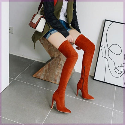 Women Stretch Knee Big Red Boots