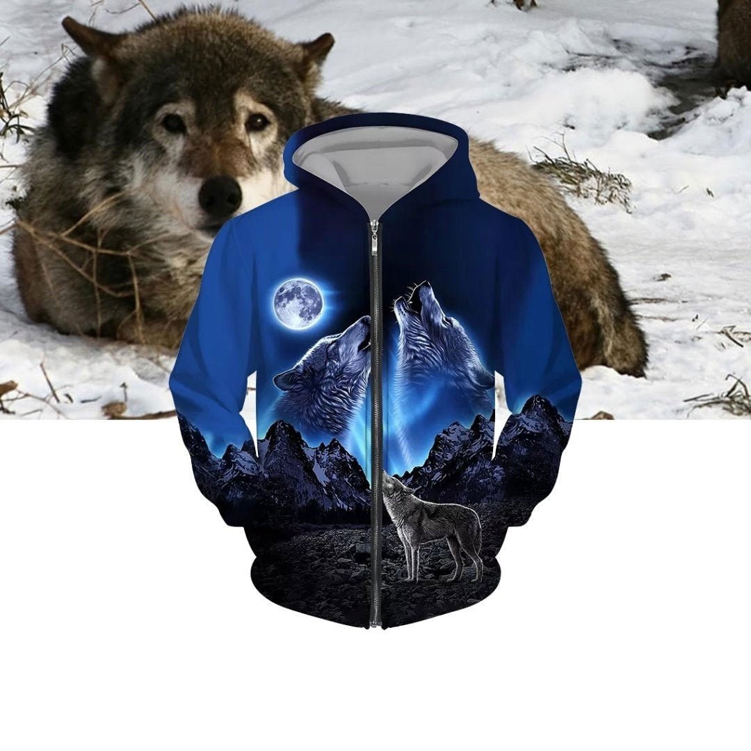 Europe And America Large Size 3d Printed Hooded Zipper Sweater