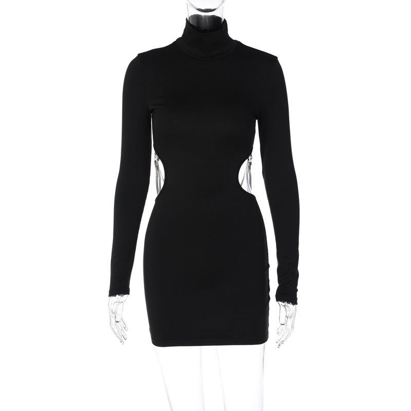 Ladies New Backless Chain Long Sleeve Dress