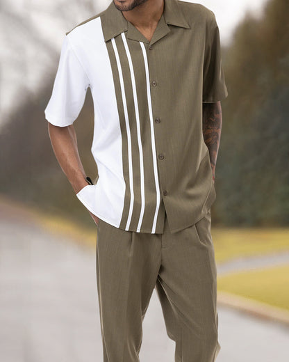 Large Men's Short-sleeved Lapel Shirt Casual Trousers Suit