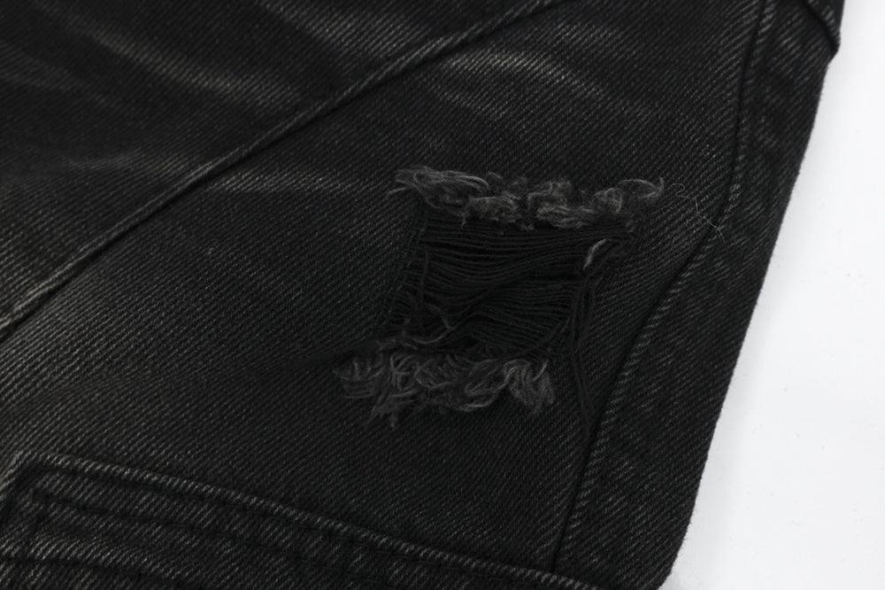 Washed Hole Denim Overalls Men