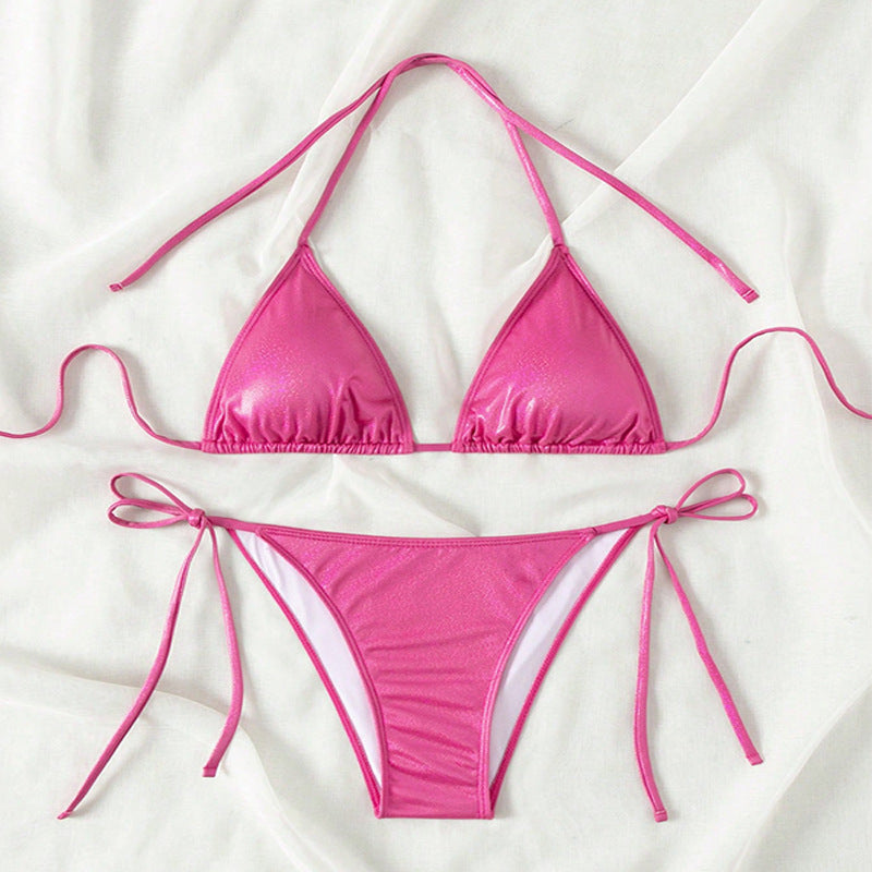 Pure Color Tied Beach Sexy Bikini Hot Spring Split Swimsuit Female Bikini