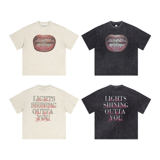 American Retro Graffiti Short Sleeve Men's High Street Printed T-shirt