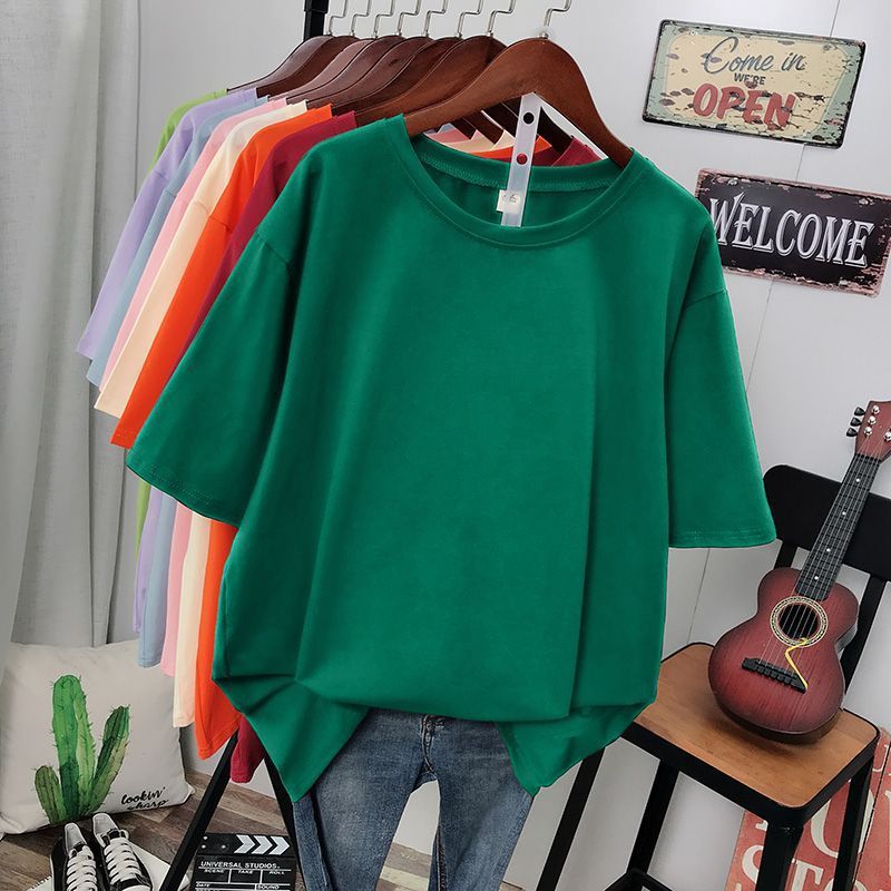 Solid Color T-shirt Women Loose Thin Looking Extra Large Plus