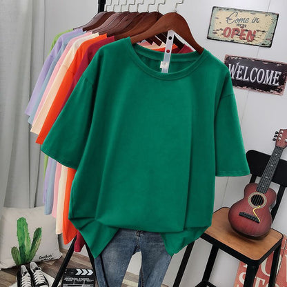 Solid Color T-shirt Women Loose Thin Looking Extra Large Plus