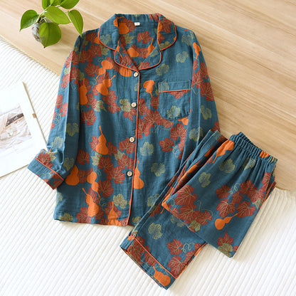 Retro Pajamas Yarn-dyed Cotton Leisure Home Wear Suit