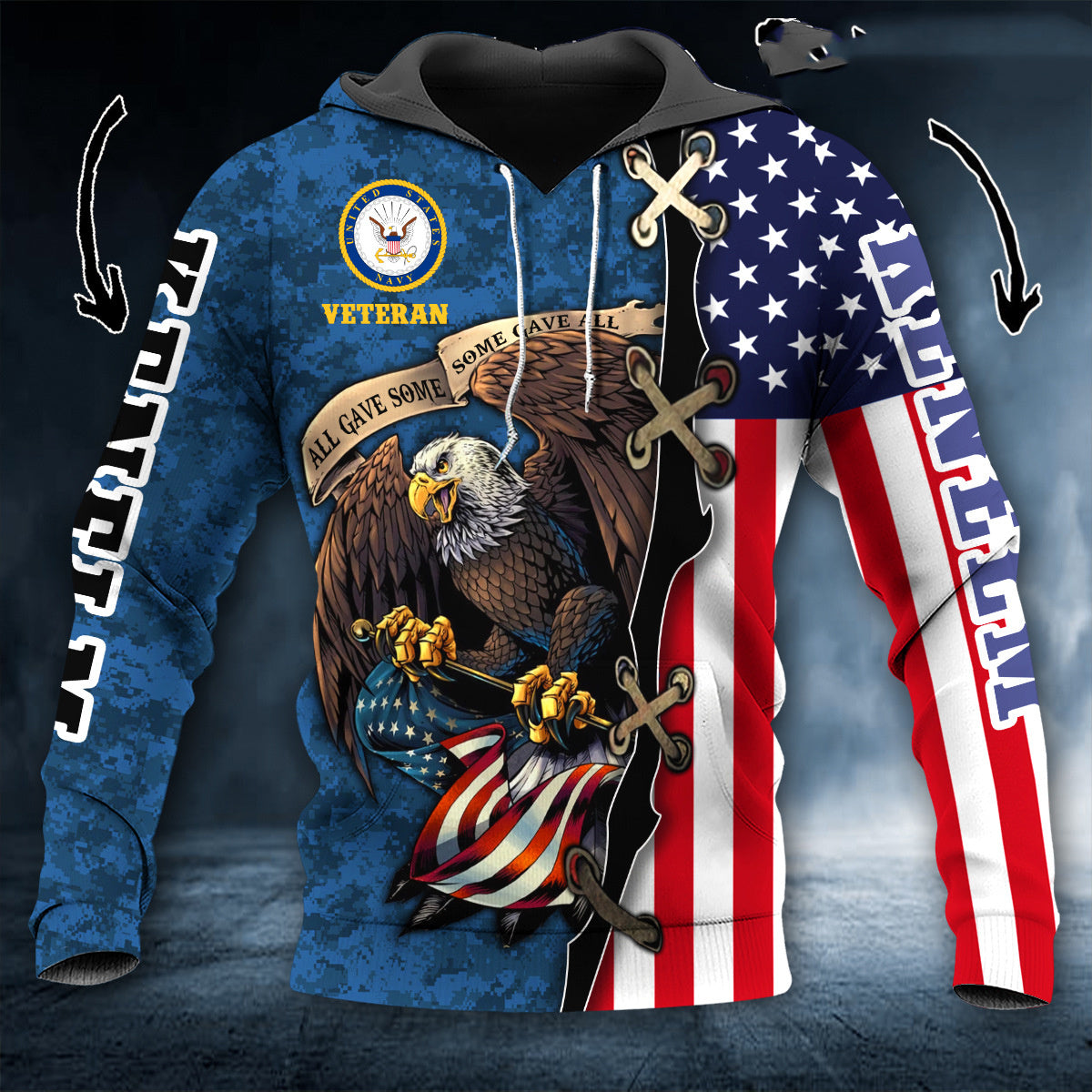 Eagle Print Hooded Pocket Pullover Sweatshirt