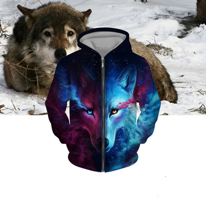 Europe And America Large Size 3d Printed Hooded Zipper Sweater