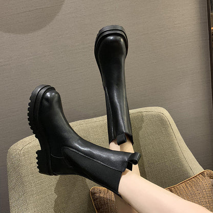 British Style Boots Thick-soled Elastic New