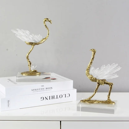 Modern Light Luxury Flamingo Crystal Brass Decoration Living Room