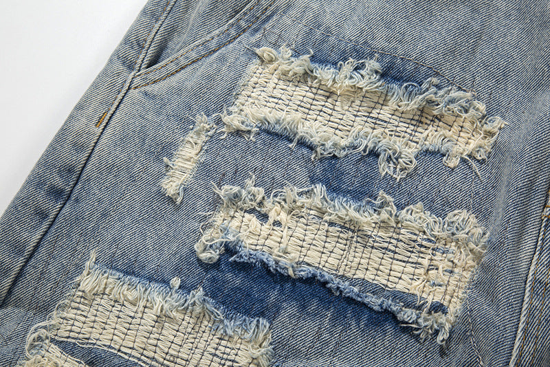 Fashion Washed Frayed Patch Denim Shorts