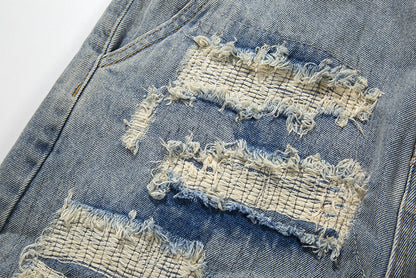 Fashion Washed Frayed Patch Denim Shorts