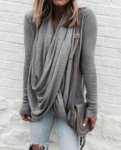 Irregular stacking collar long slim T-shirt
