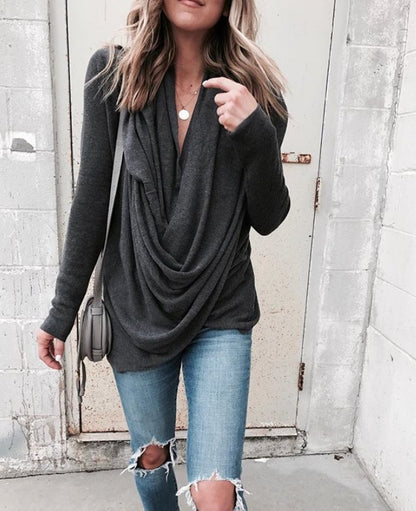 Irregular stacking collar long slim T-shirt