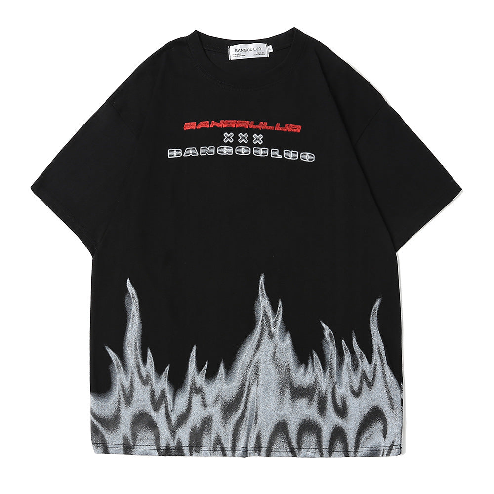 Flame Print Short-sleeved T-shirt Men