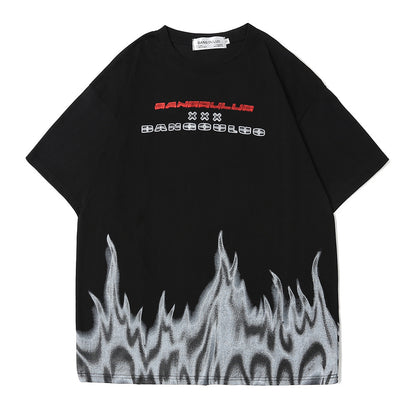 Flame Print Short-sleeved T-shirt Men