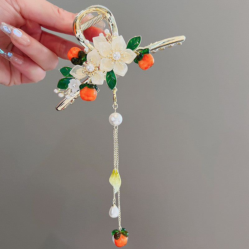 Guofeng Persimmon Ruyi Flower Tassel Grip