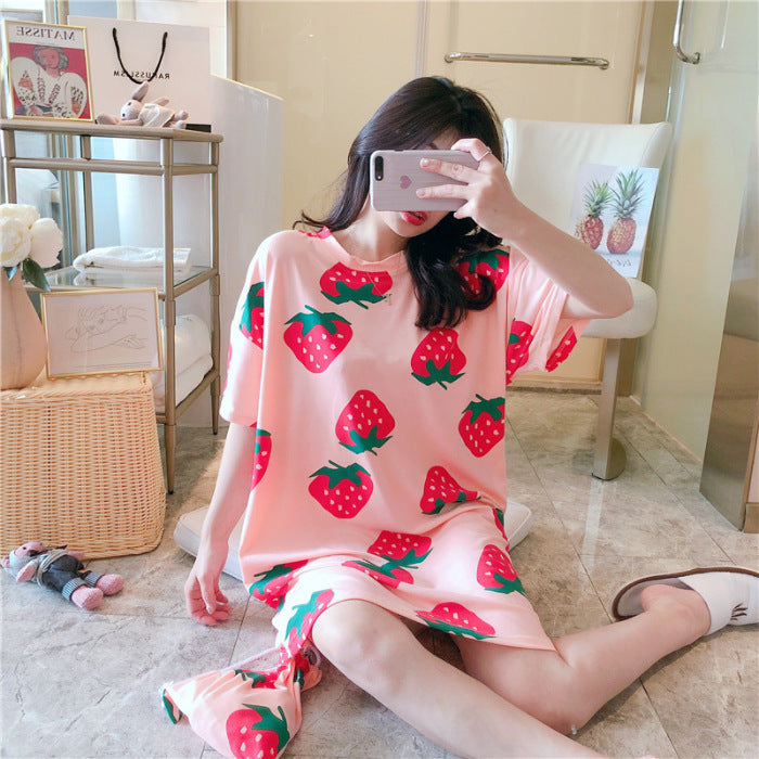 Nightdress Short Sleeve Ladies Summer Homewear Set
