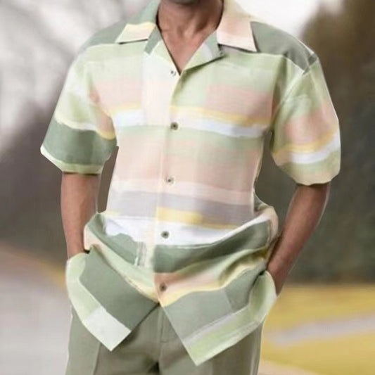 Large Men's Short-sleeved Lapel Shirt Casual Trousers Suit