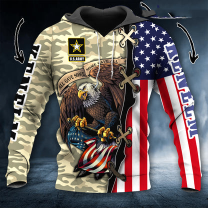 Eagle Print Hooded Pocket Pullover Sweatshirt