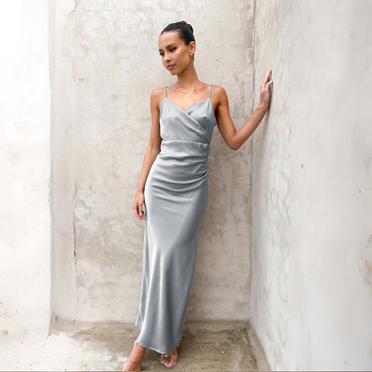 Spaghetti Straps Sleeveless Slit Slim-fitting Dress Women