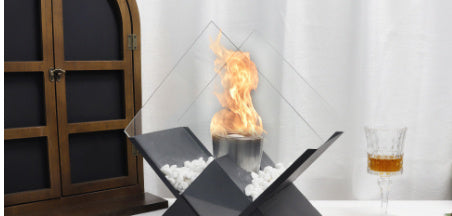 Desktop Alcohol Fireplace Real Fire Portable Viewing Heating Rhombus