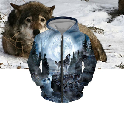 Europe And America Large Size 3d Printed Hooded Zipper Sweater