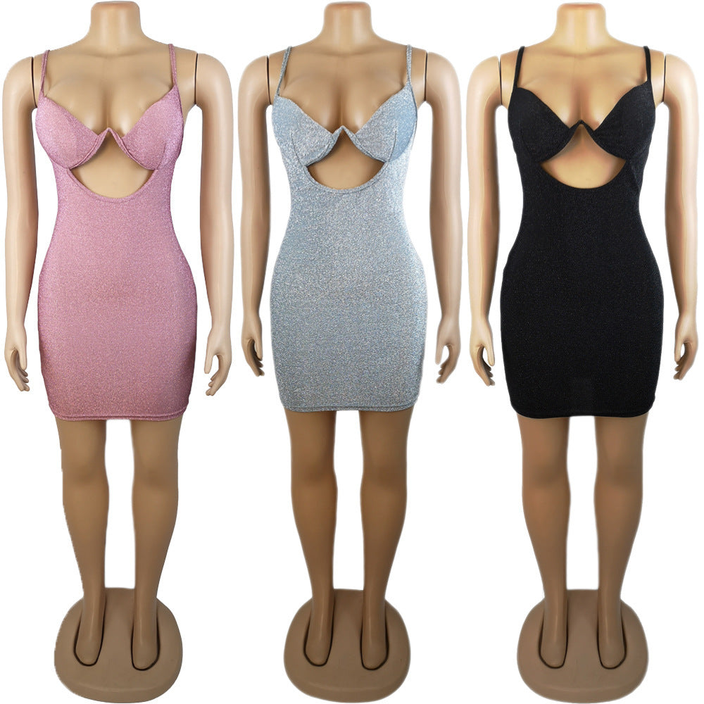 Women's Solid Color Casual Hollow-out Camisole Hip Skirt