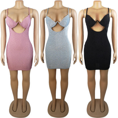 Women's Solid Color Casual Hollow-out Camisole Hip Skirt