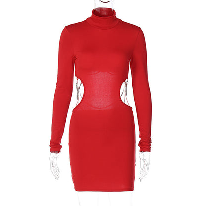Ladies New Backless Chain Long Sleeve Dress