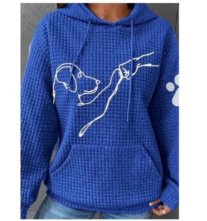 Waffle Hoodie Winter New Hooded Dog Printed Sweater Women