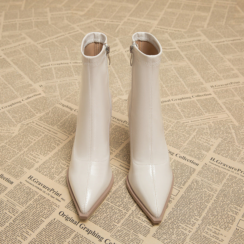 Women's Autumn And Winter White Skinny Boots Boots