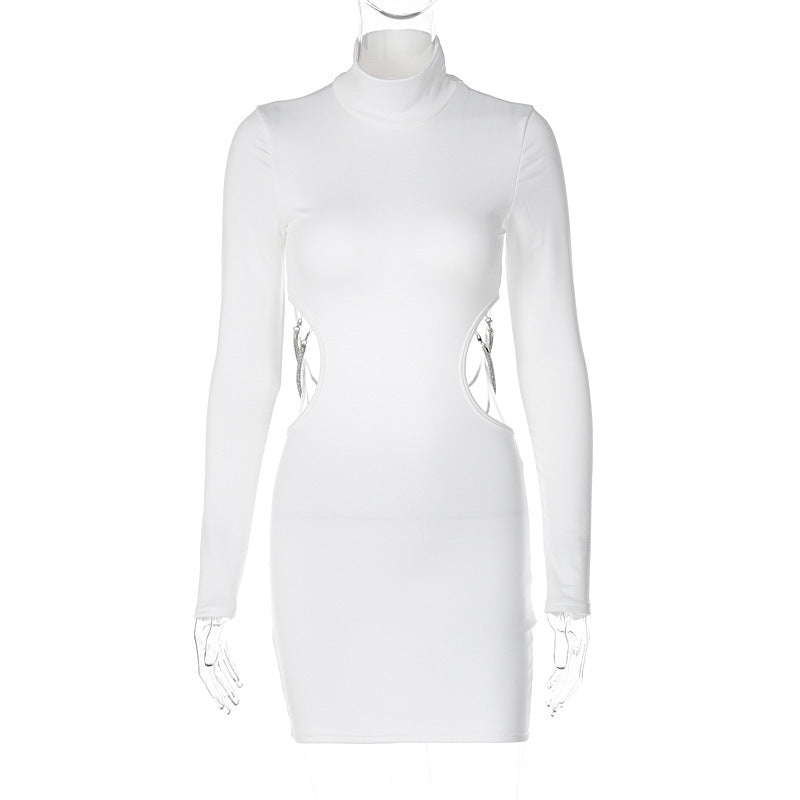 Ladies New Backless Chain Long Sleeve Dress