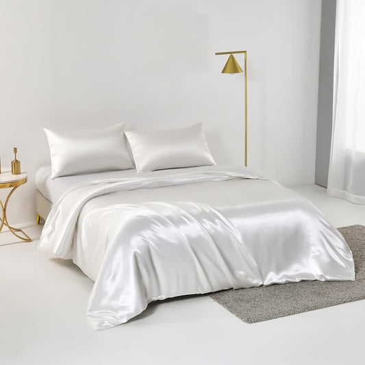 Pure Color Satin Silk-like Four-piece Set