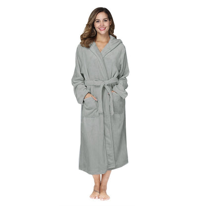 Women's Polyester Hooded Nightgown Homewear Hotel Couple Bathrobe
