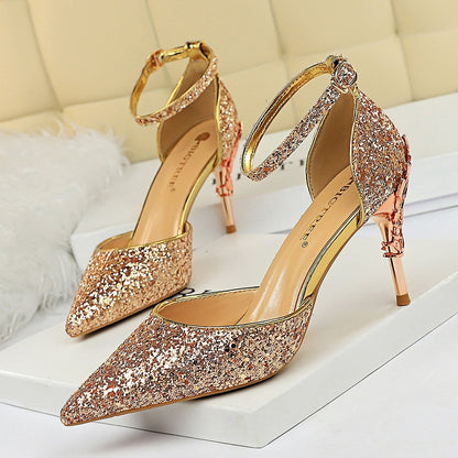 High metallic and sequined heels