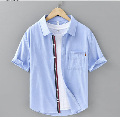 Japanese Style Simple Color Matching Short Sleeve Shirt