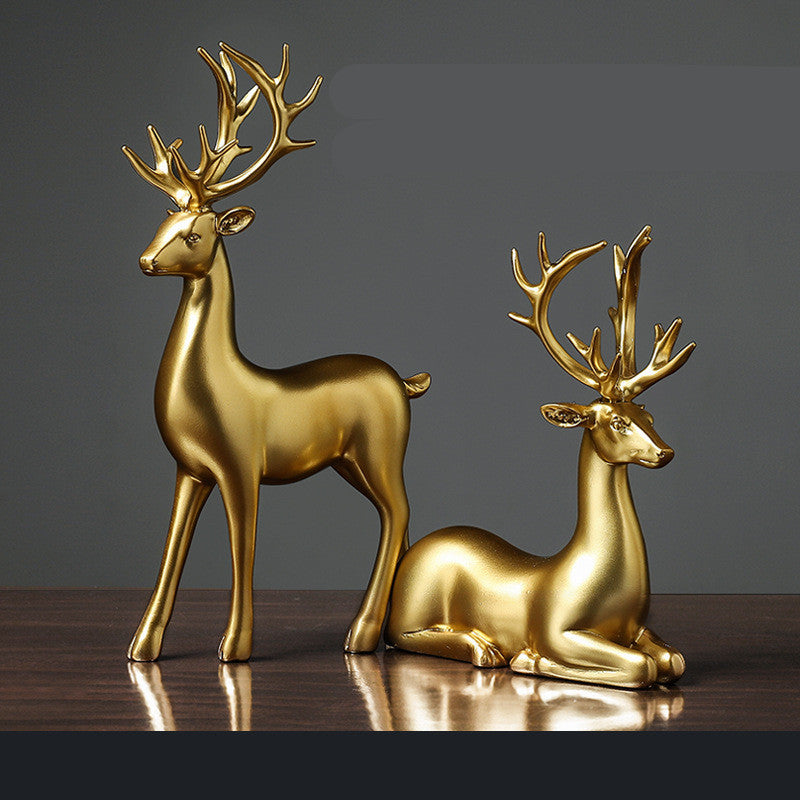 Golden Deer Animal Resin Crafts Sculpture Living Room Decoration Festival Gifts
