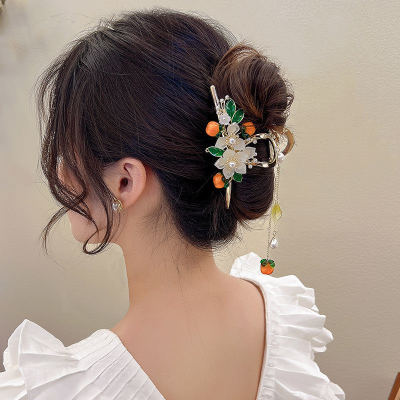 Guofeng Persimmon Ruyi Flower Tassel Grip