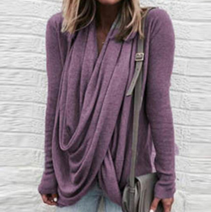 Irregular stacking collar long slim T-shirt