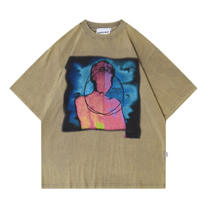 Men's Washed And Worn Short-sleeved T-shirt