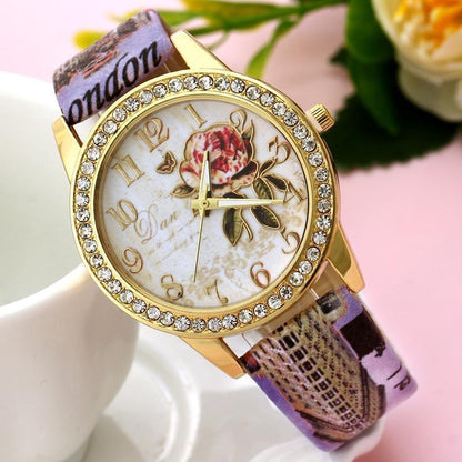 Chinese style flower pattern ladies quartz watch