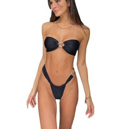 New Low Waist Sexy Bikini Solid Color Split Women's Swimsuit Swimming